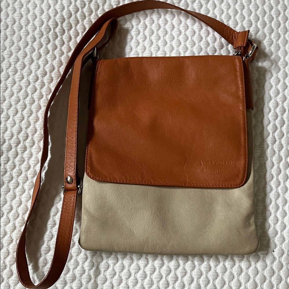 Vera Pelle Brown and Tan Leather Crossbody Bag